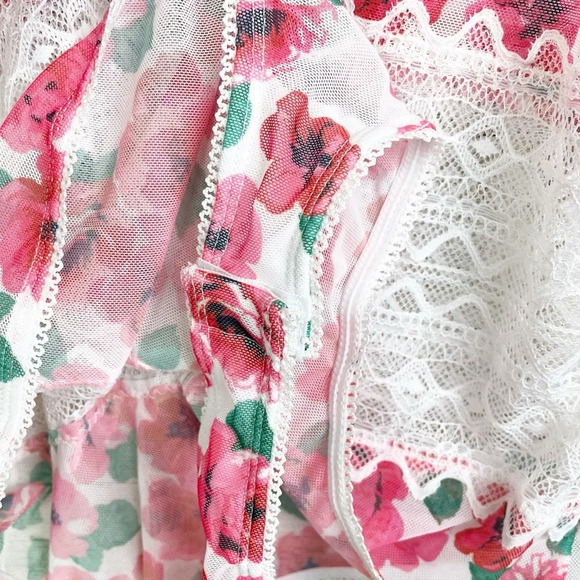 BACI Queen Plus White Mesh Pink Floral and Lace Tie-Up Teddy Lingerie NWT - Picture 10 of 11